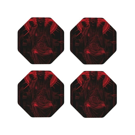 

Lukts Red Gothic Skeleton Throne Print Leather Drinks Coasters Set of 4 Suitable or Drinks Furniture Protection and Easy Clean up-Octagon