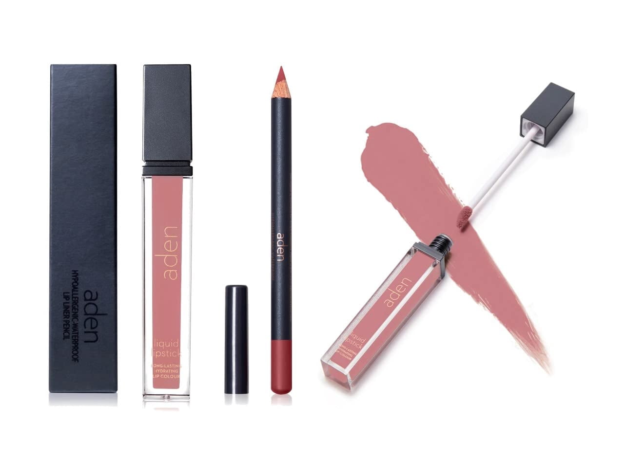 aden - 2 in 1 - Matte Liquid Lipstick & Lip Liner Set - 7ML -  (07 Nude Elegance)