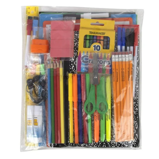 Trail maker Back to School Supplies 60 Piece Bundle Kit for Girls Boys Kids Back to School Supply Box Bundle Kit Includes Notebooks Folders Composition Book Headphones Ruler and More