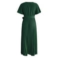 thumbnail image 4 of Women's Summer Pleated Maxi Dress Wrap V Neck Ruffle Cap Sleeves Long Flowy Chiffon Dress With Belt Young Woman Dresses Womens Work Dress Casual Wrap Dresses for Women with Sleeves Knee Length Dress, 4 of 7