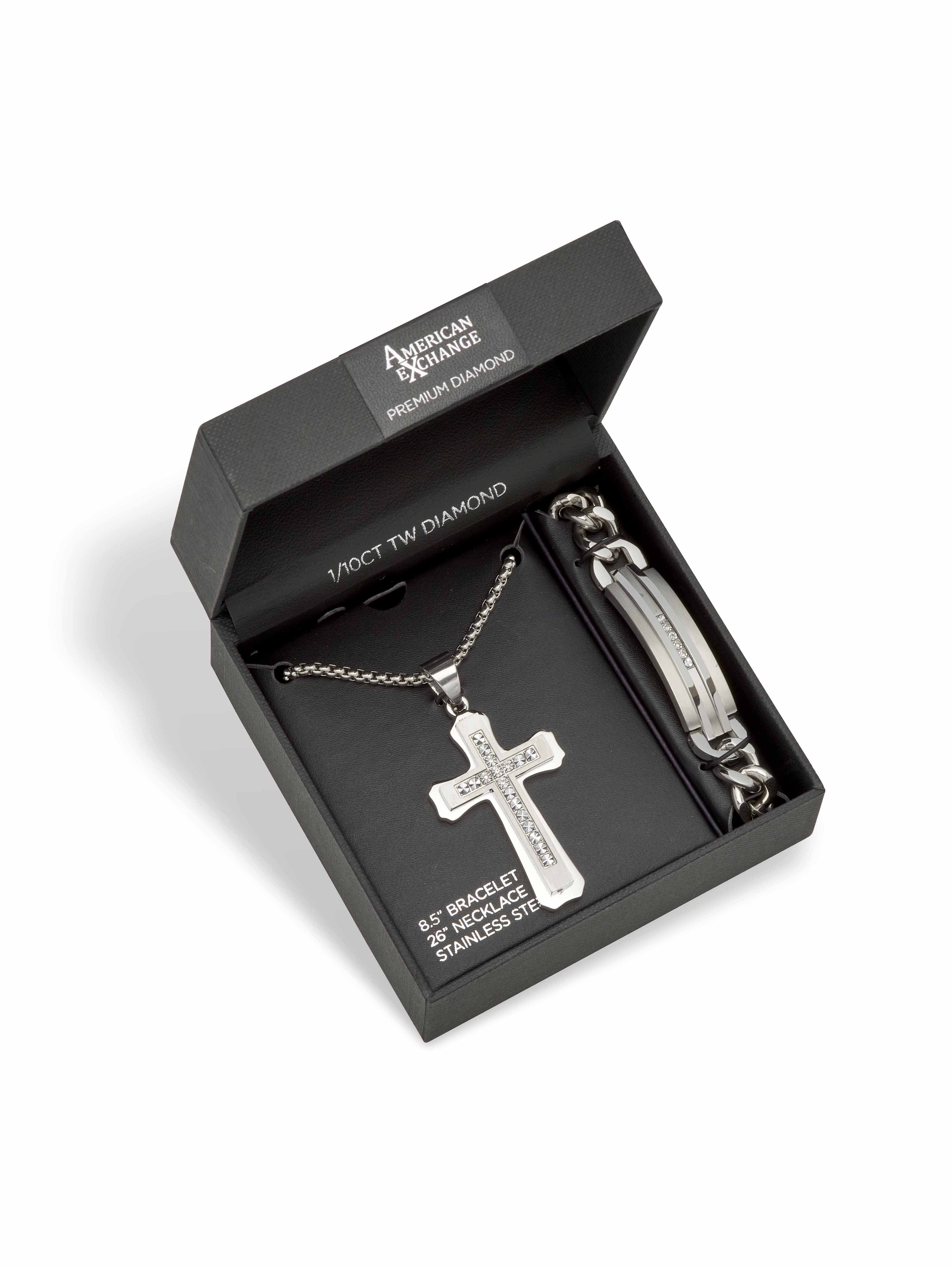 アクセサリー antidotebuyersclub ngravedCrossPendant American Exchange Men's Round Crystal Matte Stainless Steel