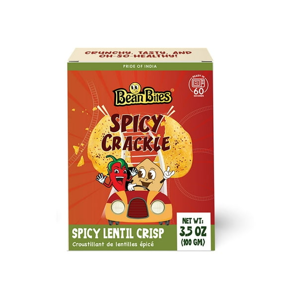 Bean Bites | Spicy Crackle Lentil Crisp 3.53 oz (100 g) | Round Crunchy Bites | Hot & Spicy | Plant Based Vegan Crackers, Gluten-Free Healthy Snack, Keto Chips By Pride of India