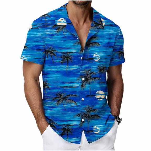 Short Sleeve Hawaiian Shirts for Men Button Down Lightweight Beach Top Tropical Printed Casual Graphic Blouse (XL, Blue #D)