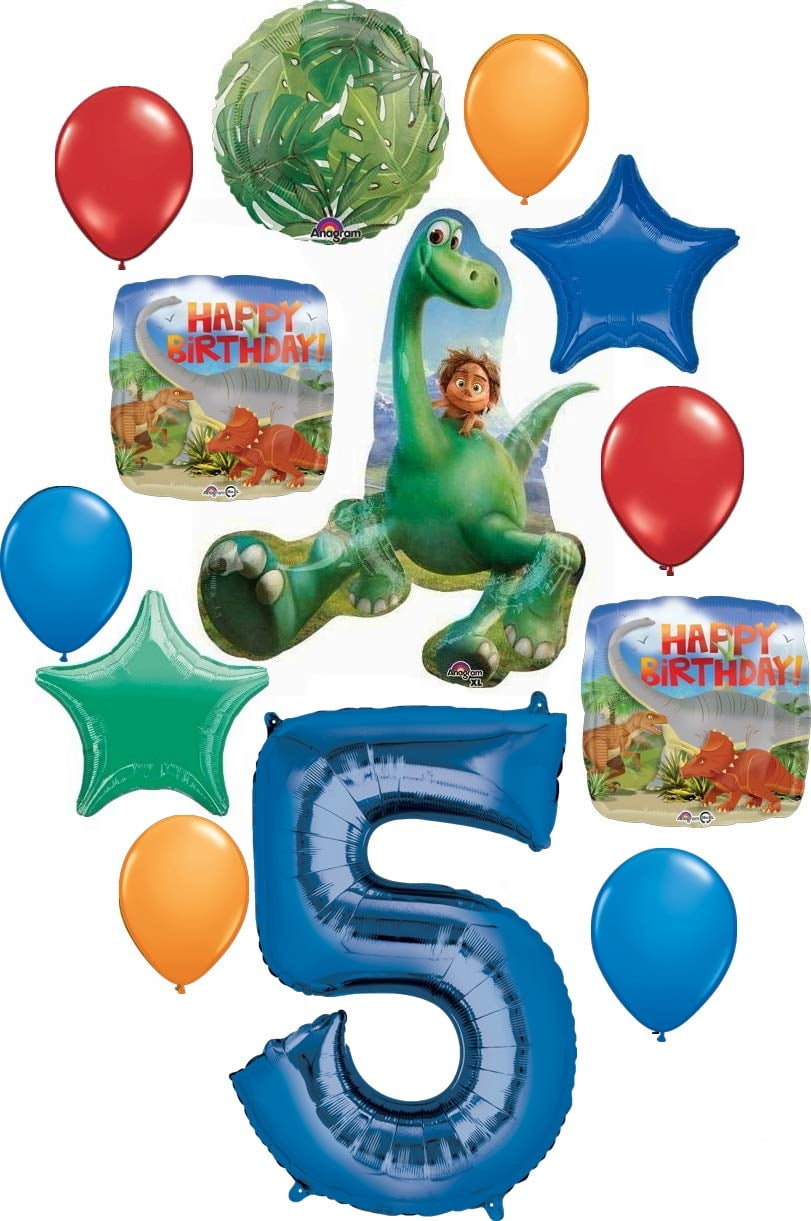The Good Dinosaur Party Supplies 5th Birthday Arlo and Spot Balloon Bouquet Decorations - Blue Number 5