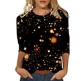 thumbnail image 1 of TSADFHJI Hauts à Col Roulé pour Femmes Manches Courtes T-Shirt Imprimé Brillant Col Rond Confortable Manches Trois-Quarts Décontracté m Orange, 1 of 4