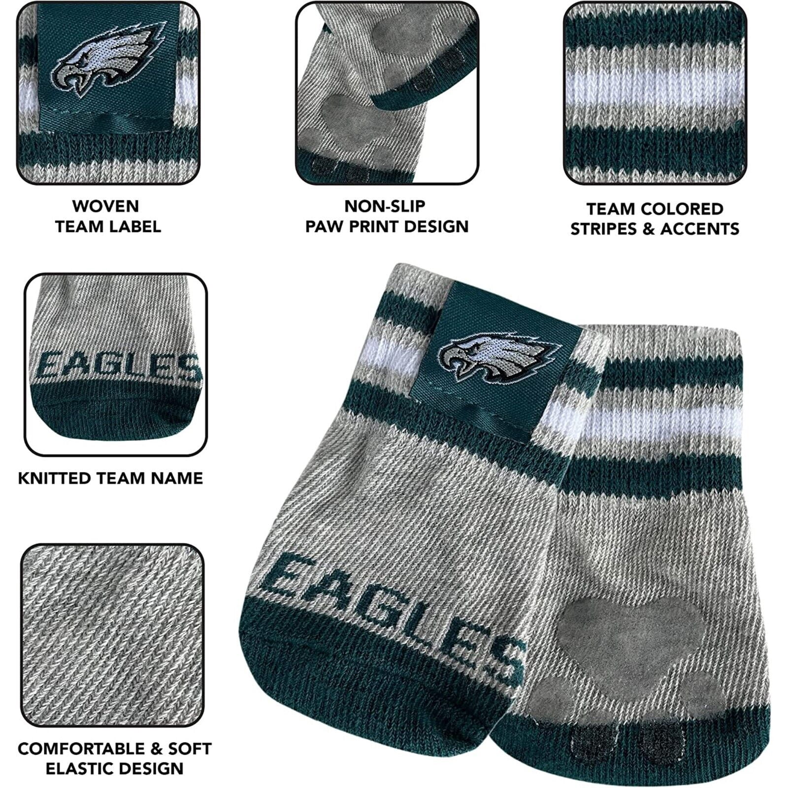 NFL Anti Slip Dog Socks with Elastic Ribbed Top Indoor/Outdoor Paw Protection