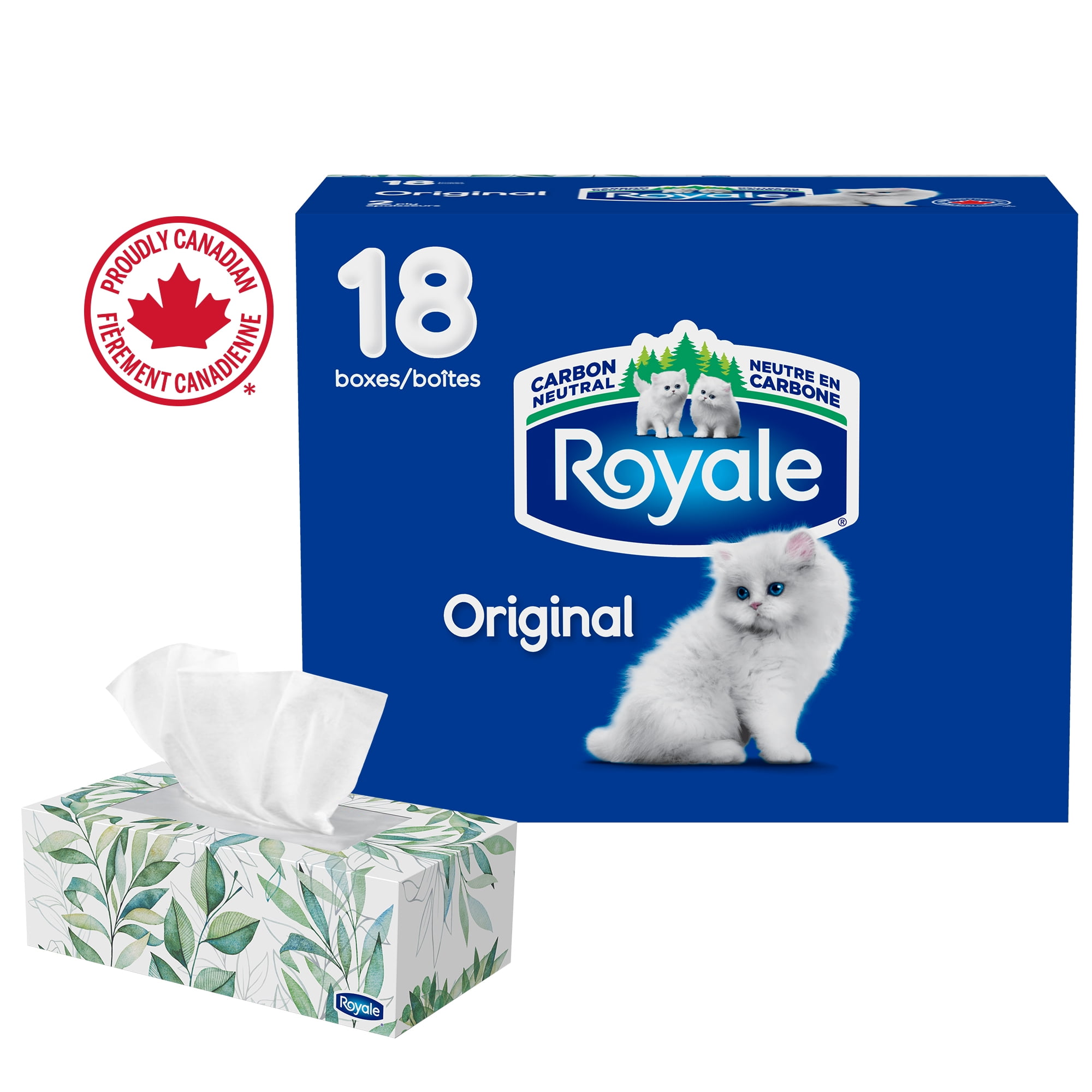 Royale Original, 2 Ply Facial Tissue, 18 Flat Boxes, 126 Tissues per Box, 2268 tissues per pack