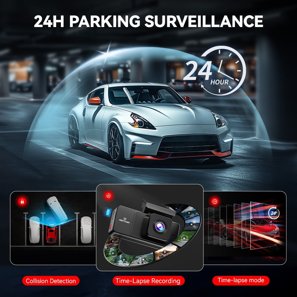 REDTIGER A3 Dash Camera,  3 Channel, 2.5K Front + 1080P Dash Cam Front and Rear and Inside, Free 32GB Card, WiFi Car Security Camera, WDR Night Vision, 24H Parking Monitor