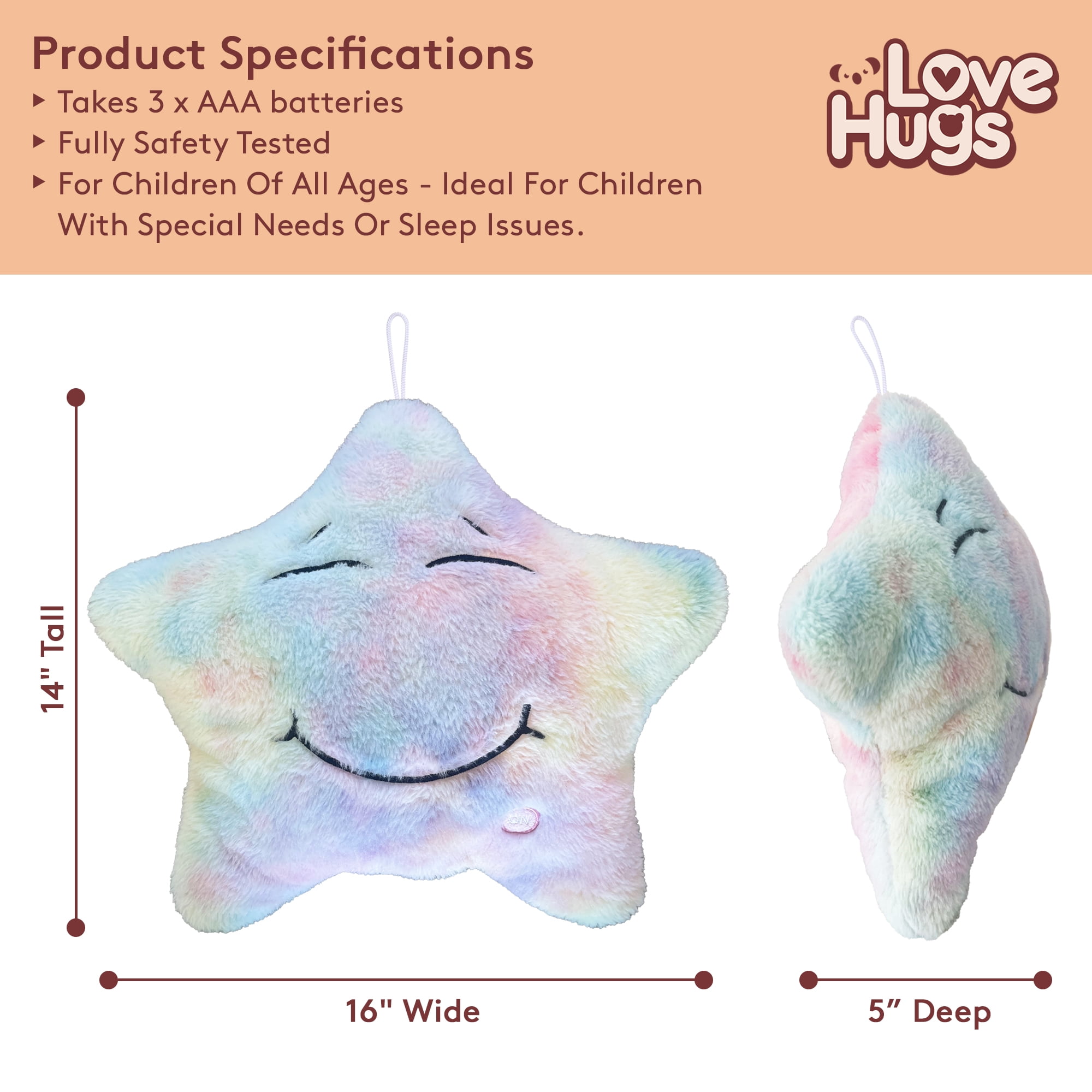 LoveHugs Musical Star Pillow Light up Toy. Sensory Toys for Autistic Kids. Ages 3+