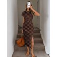 thumbnail image 6 of Multicolor Polka Dot Ruched Midi Dress With High Slit, Casual Bodycon Fit, 6 of 7