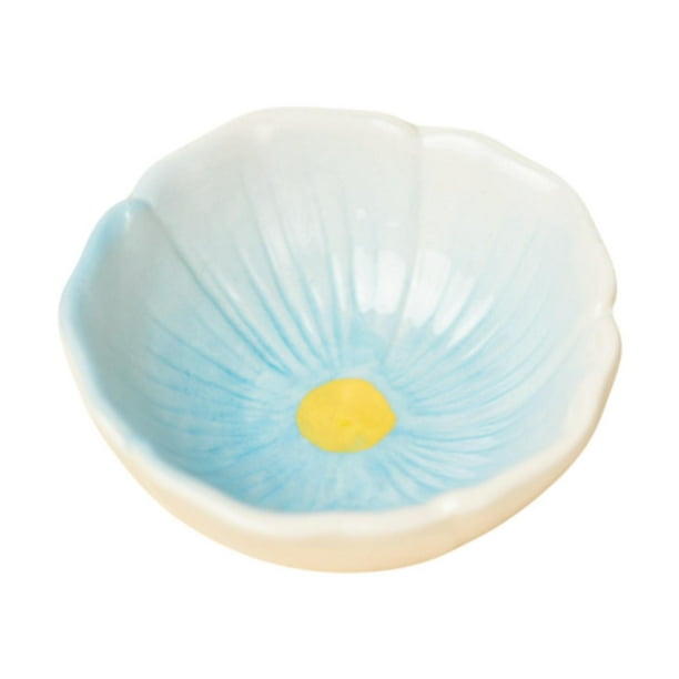 Cuenco de cerámica para hámster con forma de flor, comedero para animales pequeños, para conejillos de indias Azul