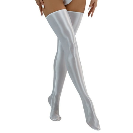 (2-Pack) Puawkoer Women s Sexy Shiny Silk Womens Lingerie Sexy Corset Set Slippery High Elastic Shiny Women Christmas Lingerie Plus Size Thigh Leather Socks Adult 1/4 C