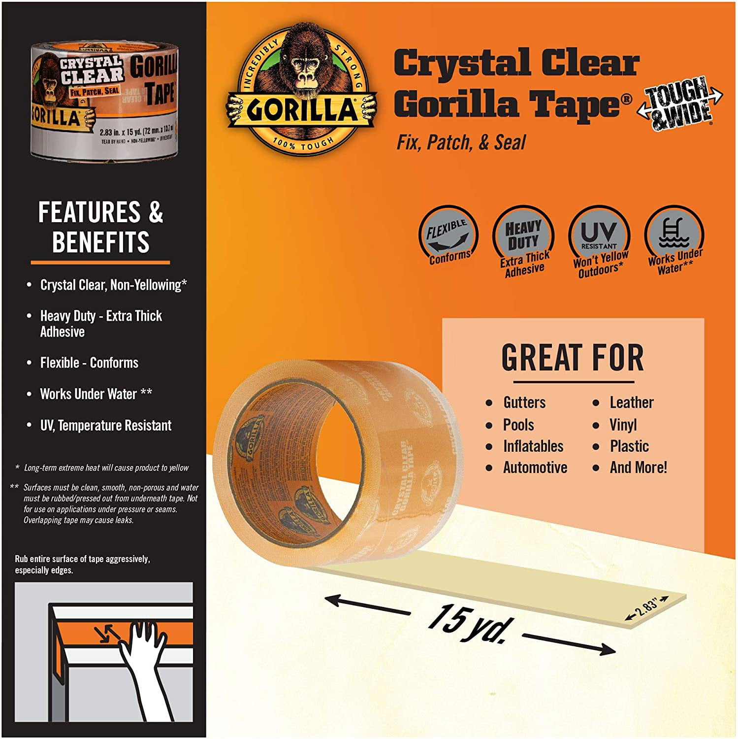 Gorilla 2.83 In. x 15 Yd. Crystal Clear Duct Tape, Clear - Henery