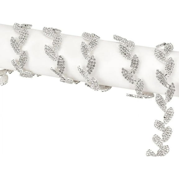 1yard Glass Crystal Rhinestone Chains Leaf Silver 14~18.5mm