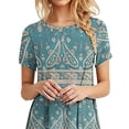 thumbnail image 3 of FASHIONWT Women Casual Scene Pattern Mini Short Sleeve Summer Jumper T-Shirt Dress, 3 of 4