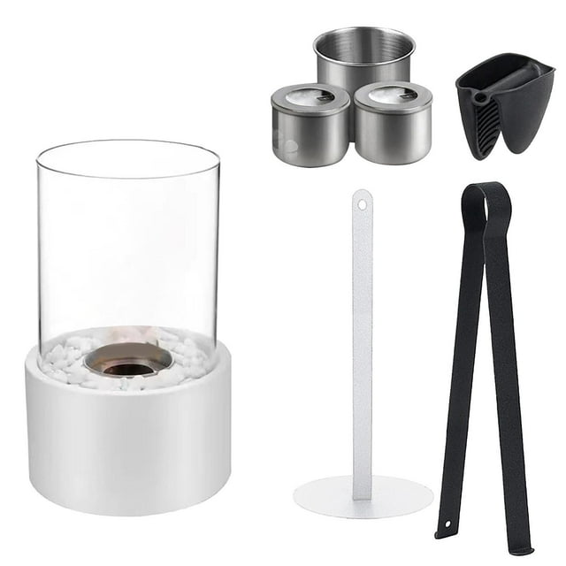 Bol de Foyer de Table Réglable en Forme de Bio avec Pierres de Verre pour Usage Intérieur Extérieur, Mini Bol de Feu Portable pour Patio, Terrasse, Jardin, Souper, Fête, Camping