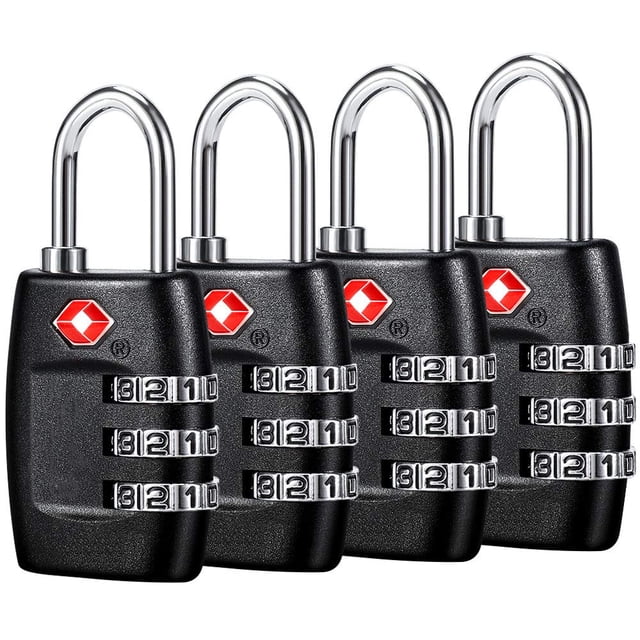 Candados de equipaje TSA Cluckyu con combinación de 3 dígitos (paquete de 4), color negro