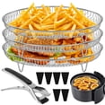 thumbnail image 1 of 3 Layer Air Fryer Stackable Dehydrator Racks Stainless Steel Air Fryer Basket Tray Air Fryer Accessories Dishwasher Safe Fit for Oven and Press Cooker Compatible with Most Air Fryer, 1 of 9