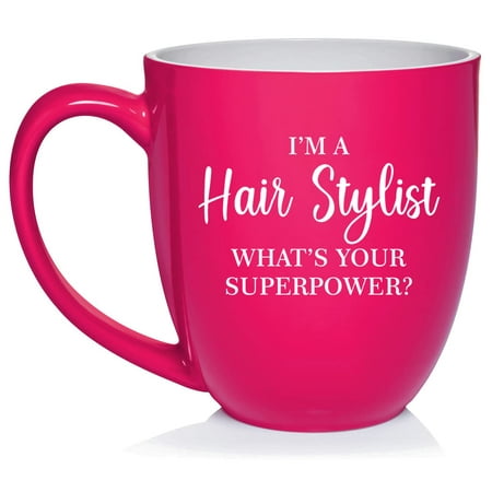 

Hair Stylist Superpower Funny Ceramic Coffee Mug Tea Cup Gift for Her Sister Wife Friend Coworker Boss Retirement Birthday Cute Hairdresser Beauty Salon Housewarming (16oz Hot Pink)