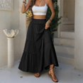 thumbnail image 5 of Tiered Maxi Skirt with Pockets, Boho Ruffle Layered High Waisted Long Skirt, Casual Flowy Smocked Paperbag Waist Slacks, 5 of 7
