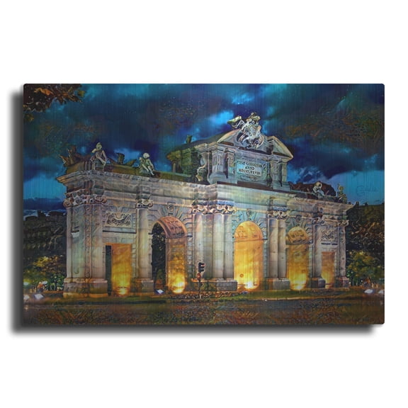 Luxe Metal Art 'Madrid Spain Alcala Gate' by Pedro Gavidia, Metal Wall Art, 36"x24"