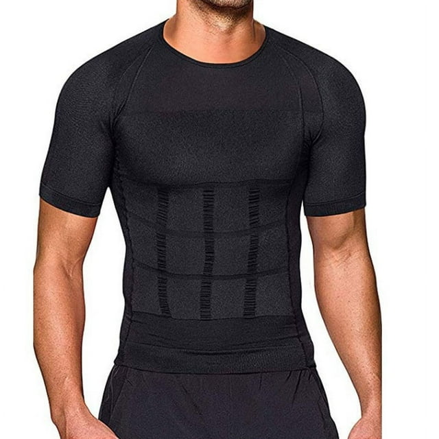 Mens Slimming Body Shaper Seamless Compression Shirt Tummy Control Slimmer Shapewear Gynecomastia Undershirt L White