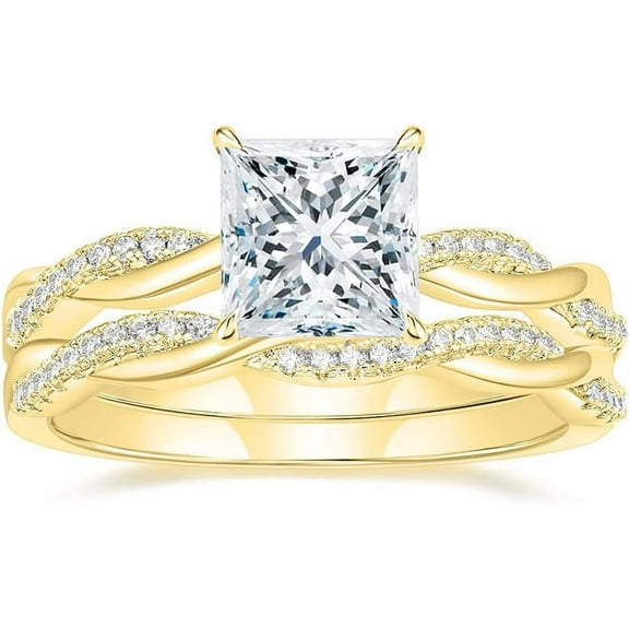 beryl_creation 2.00 Ct Princess Cut Cz Diamond Engagement Wedding Bridal Ring Band Set 14k Yellow Gold Finish With 925 Sterling Silver-7