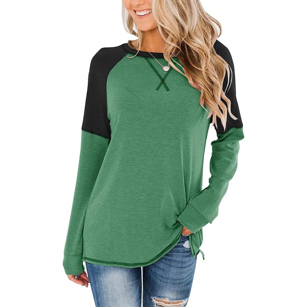 Anyjoin Women's Casual Long Sleeve Tunic Tops Crew Neck Color Block ...