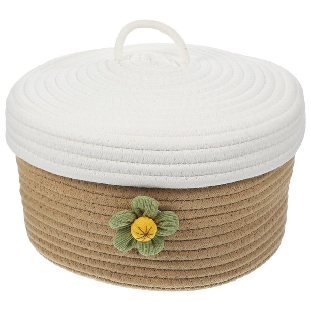 Cesta de almacenamiento de cuerda de algodón con tapa, cesta decorativa, cesta organizadora, cesta rústica con tapa