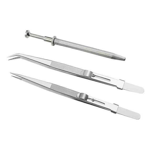 Masteelf 1 set Professional Jewelry Tweezers Stainless Steel Non-slip Locking Tweezers with Fine Point for Crafting Beading and Watch Repair