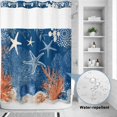 thumbnail image 2 of No Hook Shower Curtain, Navy Blue Coastal Shower Curtains for Bathroom with See Through Top Window, Starfish Coral Nautical Summer Beach Ocean Waterproof & Washable Bath Curtain Stall 48"x72", 2 of 9