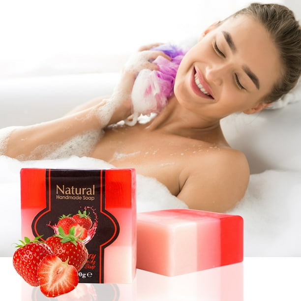 Fiudx Jabón de Fresa, Barra Limpiadora Natural Artesanal, Jabón de Belleza Hidratante Suave, Uso Facial y Corporal, Esencial para El Baño, Fórmula Ecológica, 100 G