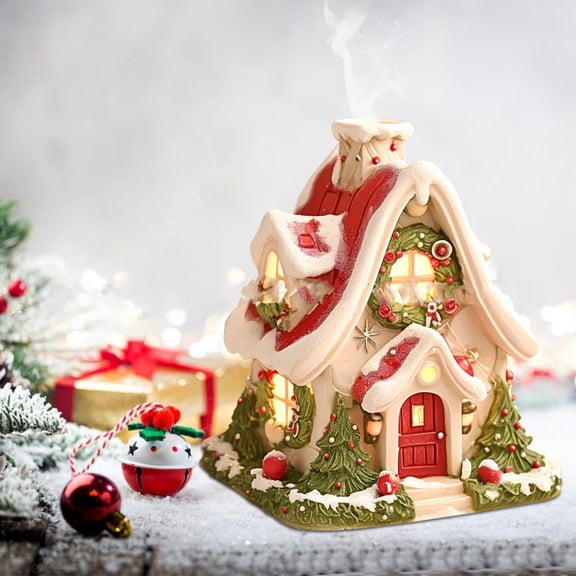Clearance Under $13 Ceramic Christmas House Incense Burner Winter Village Decor with Chimney Smoke Effect 1pc