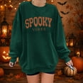 thumbnail image 2 of Halloween Sweatshirts for Women Plus Size Trendy Spooky Vibes Letter Printed Graphic Tops Fall Long Sleeve Drop Shoulders Pullovers Tshirts Dark Green XXXL, 2 of 6