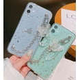 thumbnail image 3 of for iPhone 13 Pro 6.1" Case Gold Foil TPU,with Metal Bracelet Chain Butterfly Hand Strap,Clear Girly Glitter Leaf Bling Shockproof Case for iPhone 13 Pro 6.1"(Silver), 3 of 8