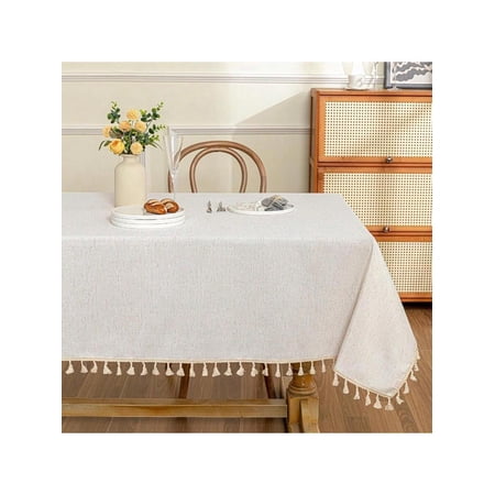 Table Cloth 60x120 In Rec Table Heavy Duty Cotton Tassel Linen Look Waterproof Tablecloths Farmhouse Tablecloth Wrinkle Free Table Cover With Tassels For Kitchen Dining Party