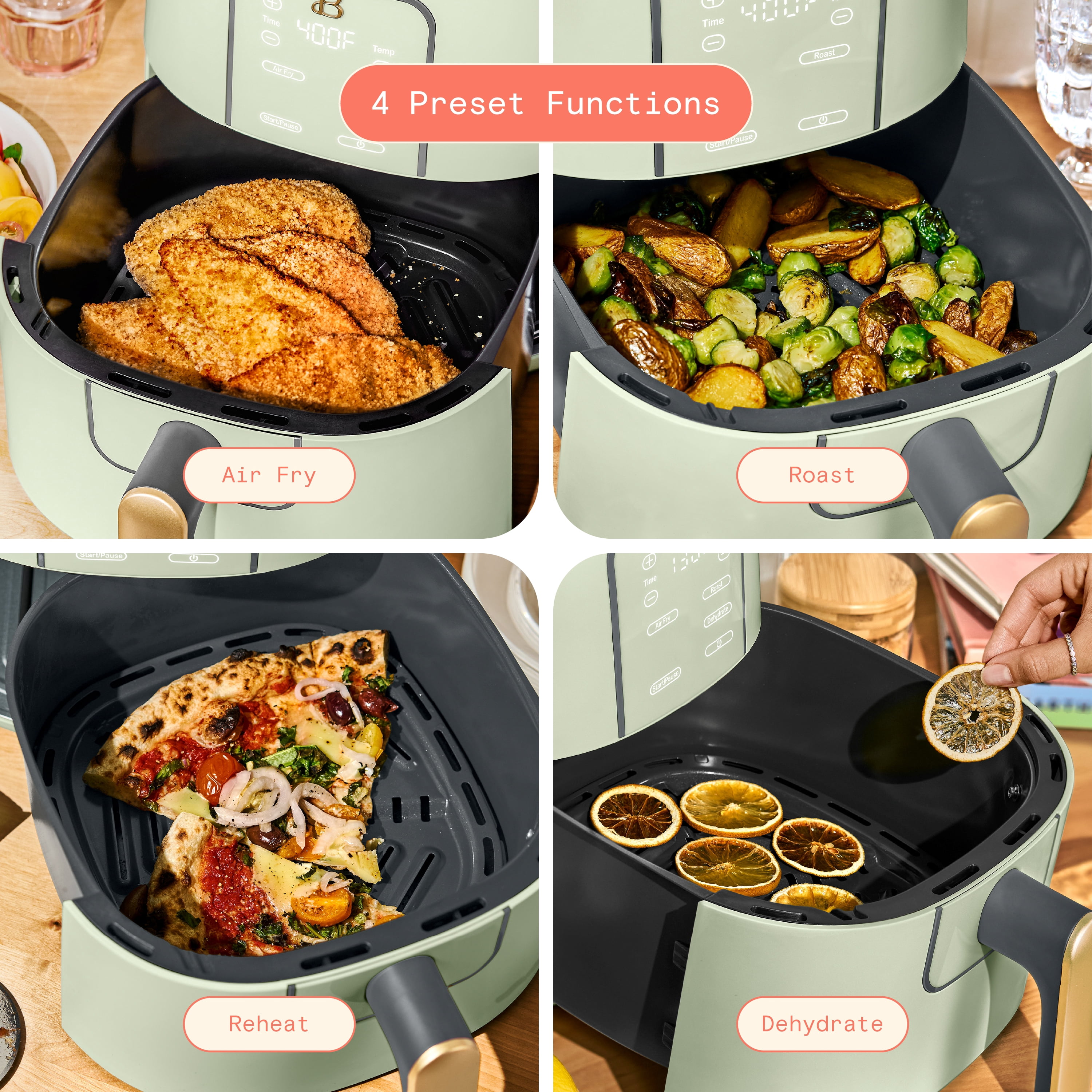 Beautiful 6 Qt Air Fryer with TurboCrisp Technology, EverGood Non-Toxic Ceramic Nonstick Coating, Sage Green by Drew Barrymore