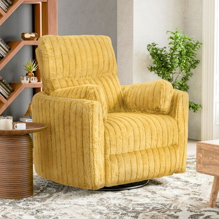 Furniture of America Nyra Chenille Power Swivel Glider Recliner with 2 Pillows for Living Room and Bedroom  Yellow