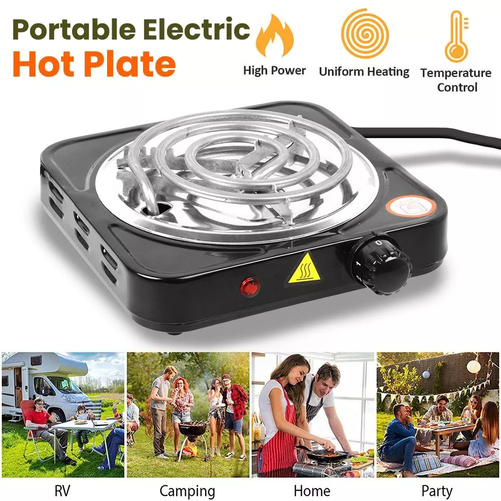 Wallfire Portable Heating Hot Plate Stove, 1000W Countertop Single Flat Electric Hot Burner, 5 Temperature Adjustments,  Electric Single Burner for Dorm Office Home Camp,Black