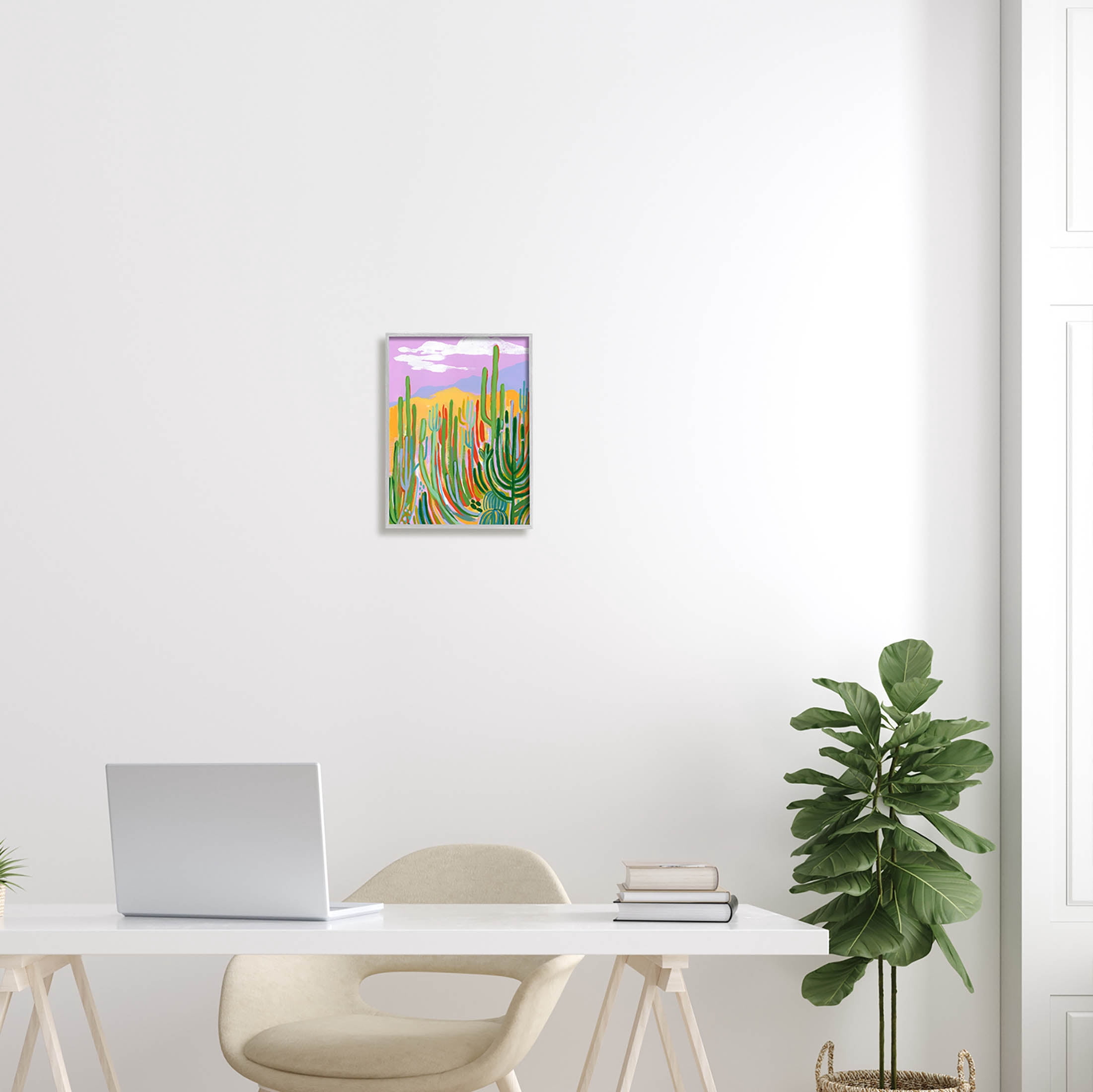Stupell Industries Modern Desert Scenery Cactus Plants Painting Gray Framed Art Print Wall Art, Design by Laura Marr