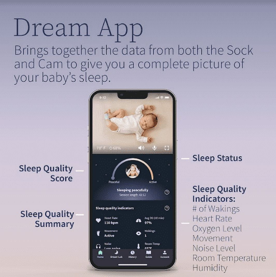 Owlet Dream Duo - Smart Portable Video Baby Monitor - HD Video Camera + Sock With Heart Rate, AVG Oxygen Tracker - Dusty Rose