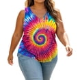 thumbnail image 6 of Women Plus Size Sleeveless V-Neck Tie Dye Tank Top, Loose Flowy Curved Hem Casual Summer Blouse, 6 of 8