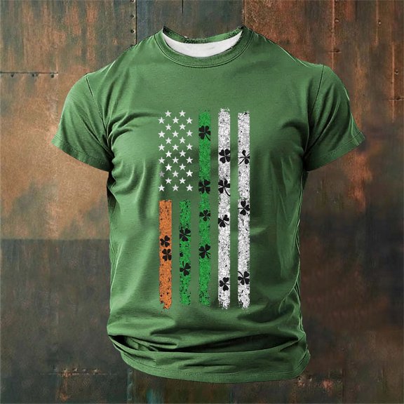 Gamivast Mens Graphic T-Shirts Distressed Shamrock Flag Funny Tshirts Short Sleeve Crew Neck Novelty Casual Shirts Breathable St Patricks Day Festival