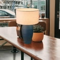 thumbnail image 5 of FSLiving Rustic Terracotta Ceramic Pot Table Lamp Rechargeable Battery Operated RGB Bulb by Remote, Wireless Timer 15 Color Temperature Beige Dome Fabric Shade Farmhouse Bedside Lamps, Ink Blue, 5 of 7