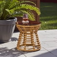 thumbnail image 2 of Tcbosik Outdoor Rattan Side Table with Glass Top, Modern End Table with Metal Frame for Patio, Garden, Deck, Lawn, Yard, Light Brown, 2 of 7