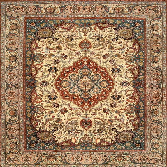 Ahgly Company Machine Washable Indoor Square Traditional Dark Sienna Brown Area Rugs, 7' Square