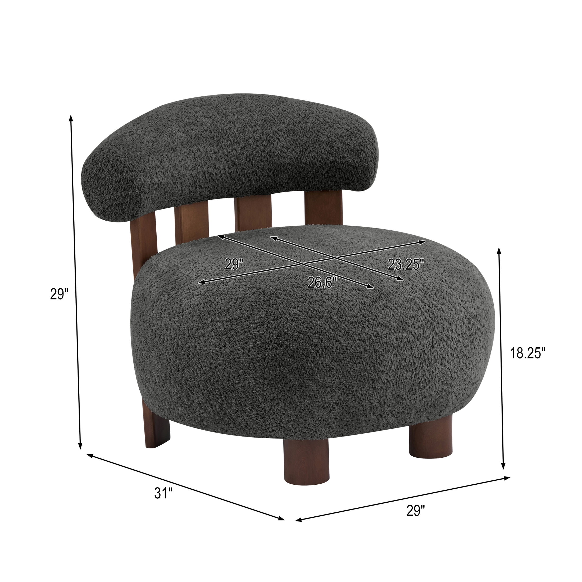 Christopher Knight Home Modern Boucle Slipper Accent Chair with Upholstered Plush Seat, Wood Legs, Dark Gray, Set of 2