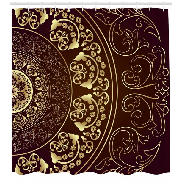 Mandala Shower Curtain Vintage Ethnic Spiritual Cosmos Pattern With Swirled Floral Leaves Artwork Fabric Bathroom Set With Hooks Burgundy Yellow By Ambesonne Walmart Com Walmart Com