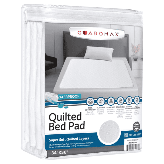 Guardmax Waterproof Incontinence Quilted Bed Pad - Washable & Absorbent Bed Pad for Elderly, Adults, Kids, and Pets. Reuseable Underpad Remains Soft and Comfortable After Every Wash. (34 X 36)
