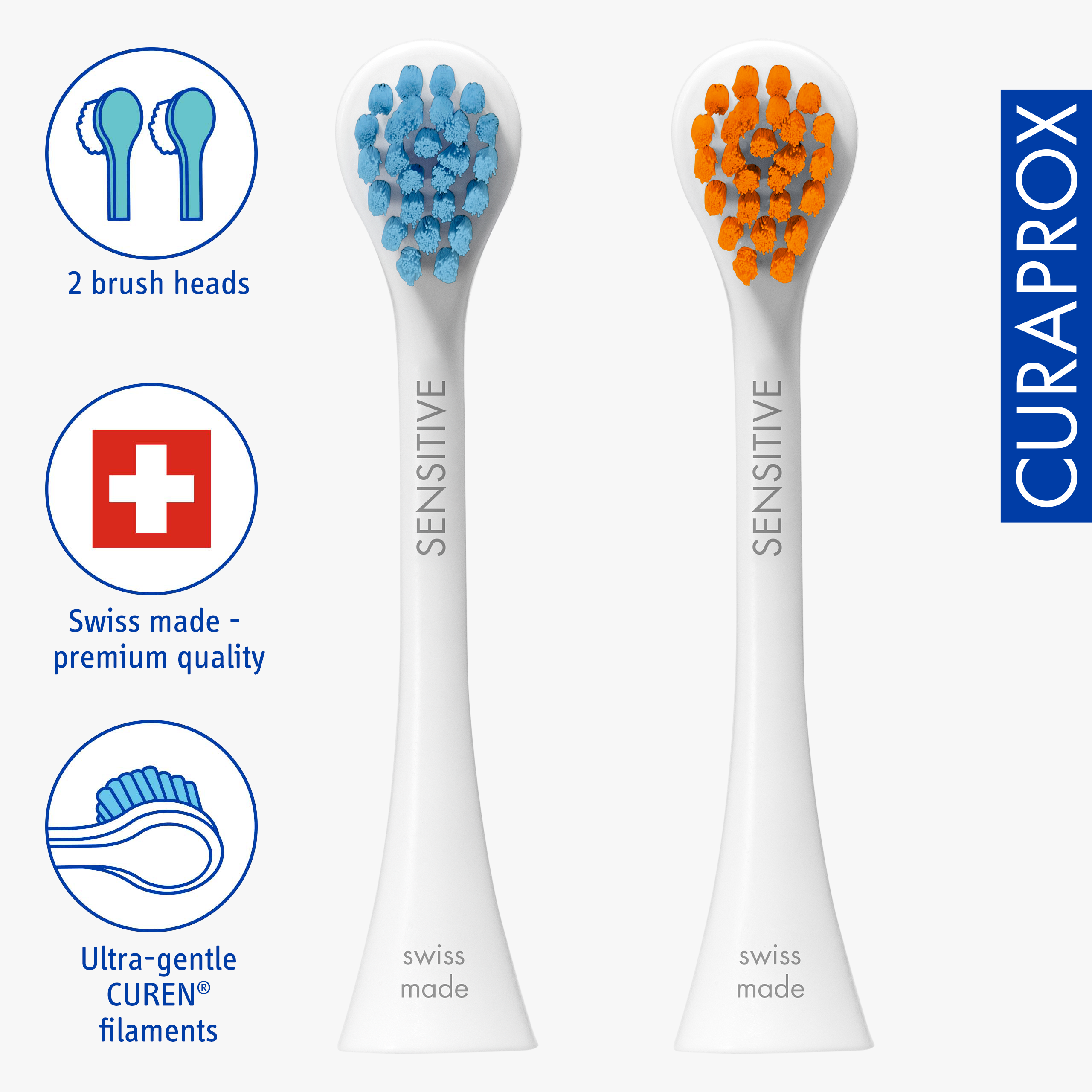 Curaprox Hydrosonic Brush Head Sensitive blue/orange, 2 pcs